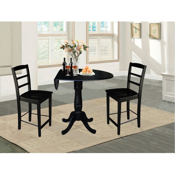 International Concepts Round 42 in Rd Pedestal Gathering Height Table, 2 Counter Height Stools, Black, 42 in W, 42 in L - K46-42DPT-S402-2