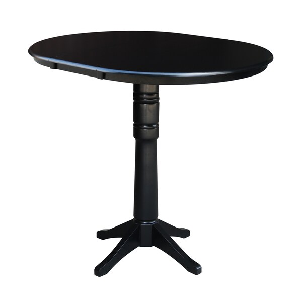 International Concepts Round 36 in Rd Top Pedestal Table, 12 in Leaf, 40.9 inH, Adjustable Height, Black, 36 in W, 48 in L - K46-36RXT-27B-6B-2
