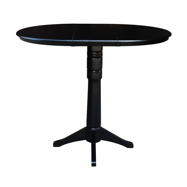 International Concepts Round 36 in Rd Top Pedestal Table, 12 in Leaf, 40.9 inH, Adjustable Height, Black, 36 in W, 48 in L - K46-36RXT-27B-6B-2