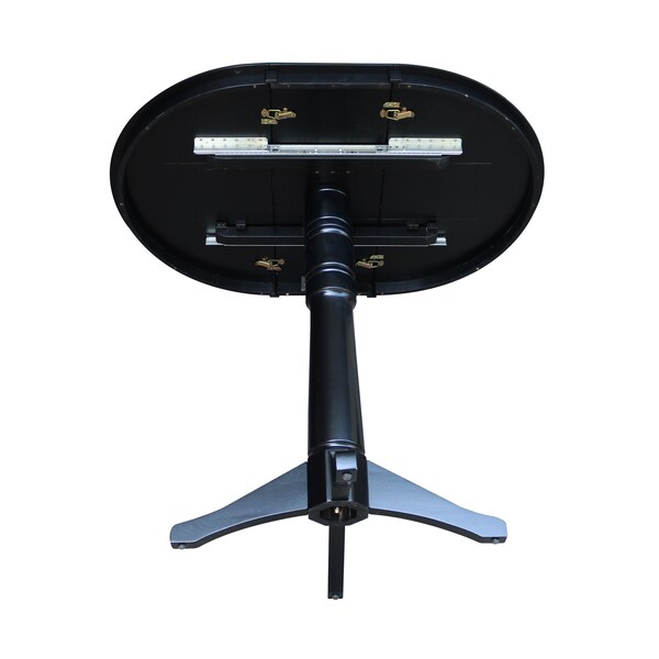 International Concepts Round 36 in Rd Top Pedestal Table, 12 in Leaf, 40.9 inH, Adjustable Height, Black, 36 in W, 48 in L - K46-36RXT-27B-6B-2