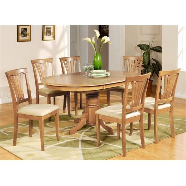 East West Furniture East West Furniture AVON7-OAK-C 7PC Oval Dining Set with Single Pedestal with 18 in. leaf and 6 Cushioned seat chairs in Oak Finish - AVON7-OAK-C