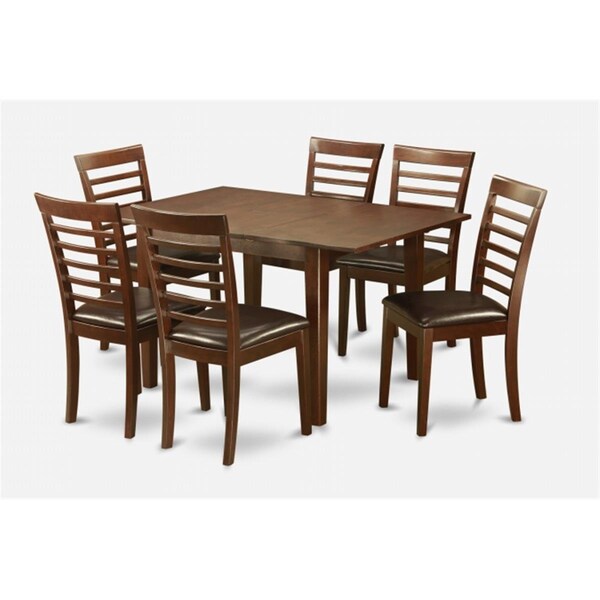 East West Furniture 7 Pc Dining Table 32x60in With 6 Ladder Back Faux Leather Seat Chairs - PSML7-MAH-LC