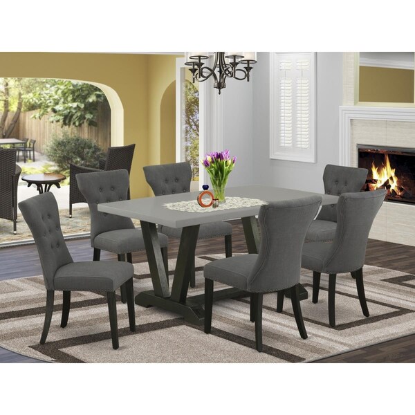 East West Furniture 7 Piece V-Style Small Dining Table Set - Dark Gotham Gray - V696GA650-7