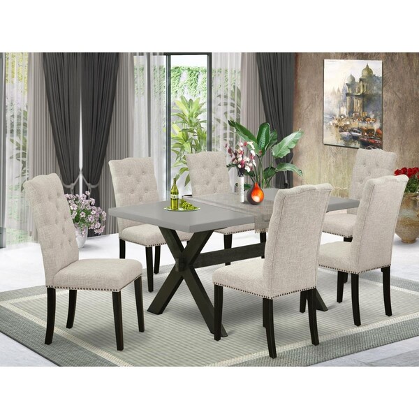 East West Furniture 7 Piece X-Style Dining Table Set - Dark Khaki - X696EL635-7