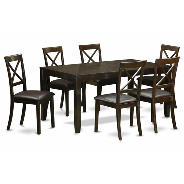 East West Furniture 7 Piece Dining Room Set For 6-Dining Table With Leaf and 6 Dining Chairs - LYBO7-CAP-LC