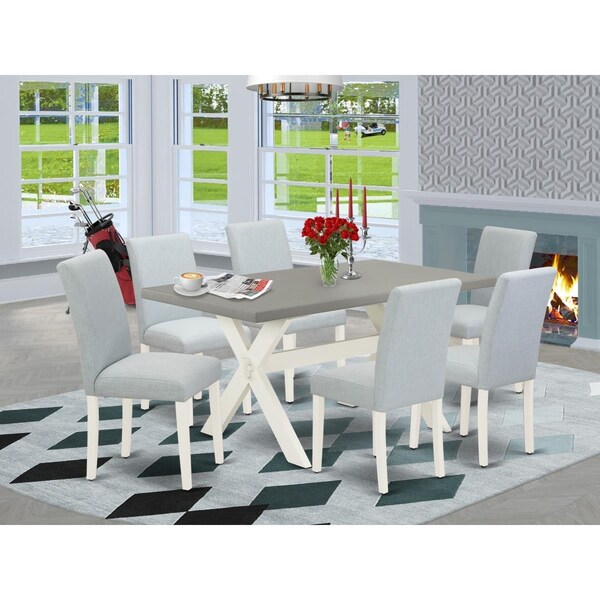 East West Furniture 7 Piece X-Style Dining Room Table Set - Linen White - X096AB015-7