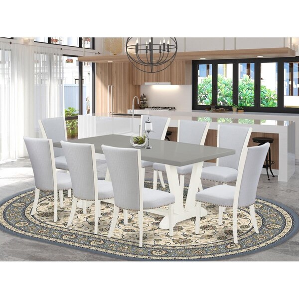 East West Furniture 9 Piece V-Style Dining Room Set - Linen White - V097VE005-9