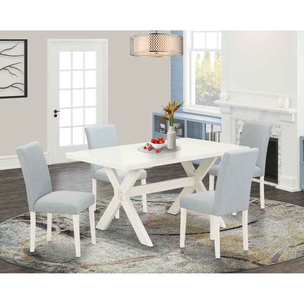 East West Furniture 5 Piece X-Style Dining Table Set - Linen White - X026AB015-5
