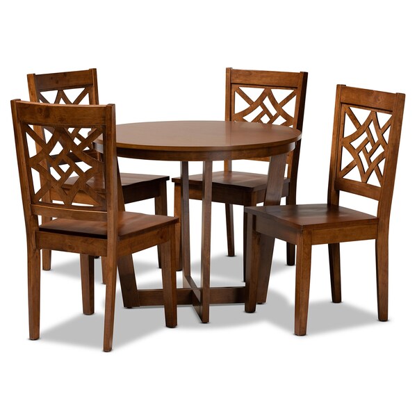 Baxton Studio Brava Modern and Contemporary Walnut Brown Finished Wood 5-Piece Dining Set - 179-11388-10897-ZORO
