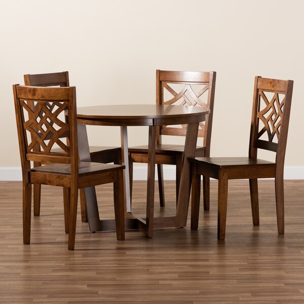 Baxton Studio Brava Modern and Contemporary Walnut Brown Finished Wood 5-Piece Dining Set - 179-11388-10897-ZORO
