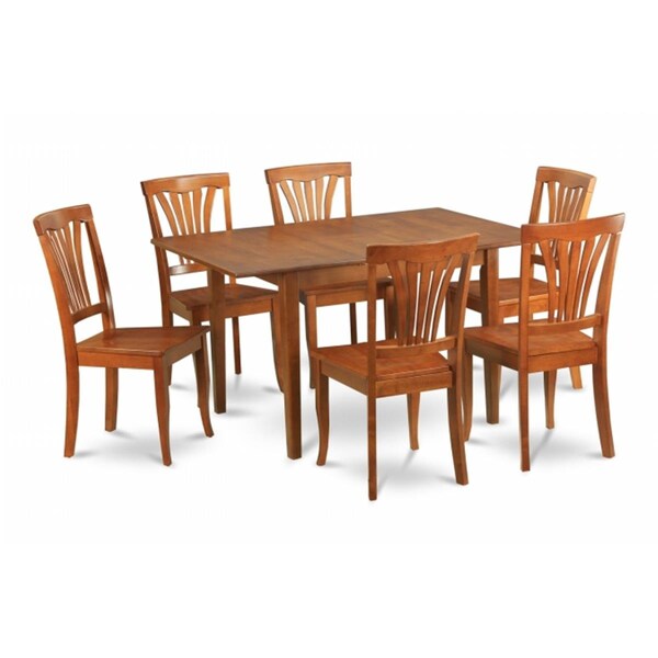 East West Furniture Milan 7PC Set with Rectangular Table with 12 in butterfly leaf and 6 Wood seat chairs - MLAV7-SBR-W