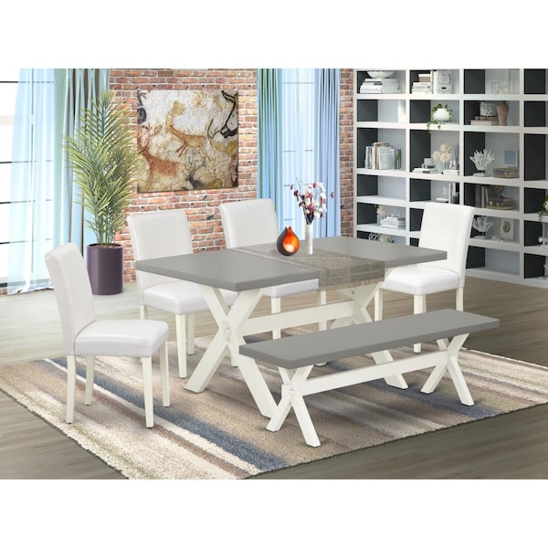 East West Furniture 6 Piece X-Style Amazing Dining Table Set - Linen White - X096AB264-6