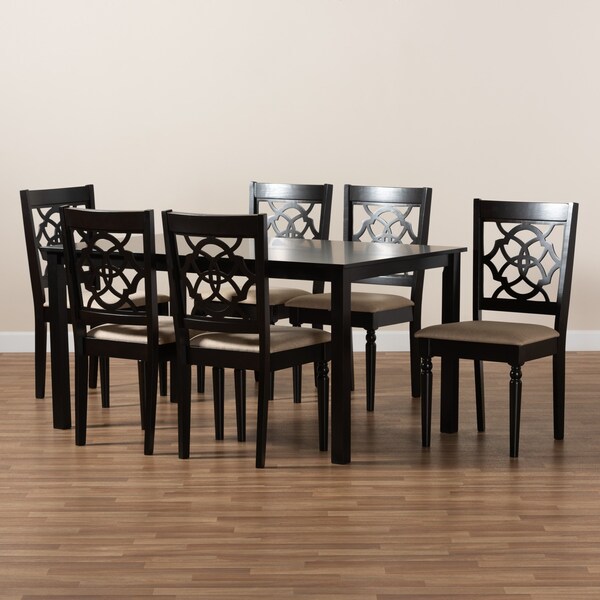 Baxton Studio Renaud Modern and Contemporary Sand Fabric and Dark Brown Finished Wood 7-Piece Dining Set - 174-10535-10519-ZORO