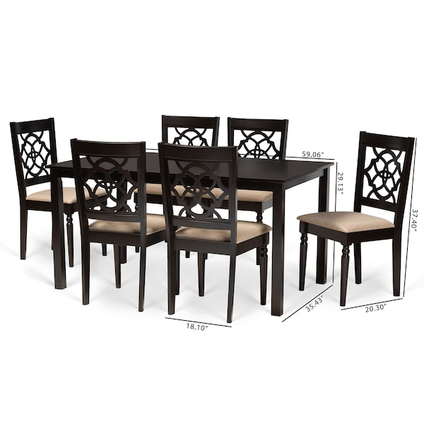 Baxton Studio Renaud Modern and Contemporary Sand Fabric and Dark Brown Finished Wood 7-Piece Dining Set - 174-10535-10519-ZORO