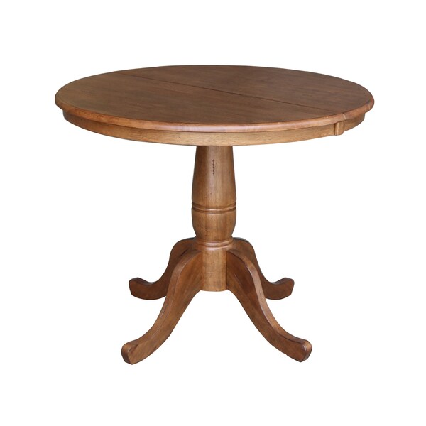 International Concepts 36 in. Round Extension Dining Table with Leaf and 2 Madrid LadderBack Chairs - 3 Piece Dining Set - K42-36RXT-C2-2
