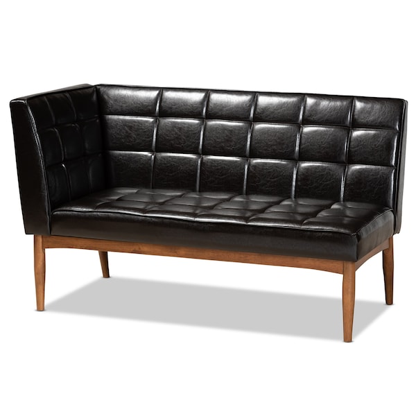 Baxton Studio Sanford Mid-Century Dark Brown Faux Leather and Walnut Brown Finished Wood 4-PC Dining Nook Set - 184-11343-11345-9305-ZORO