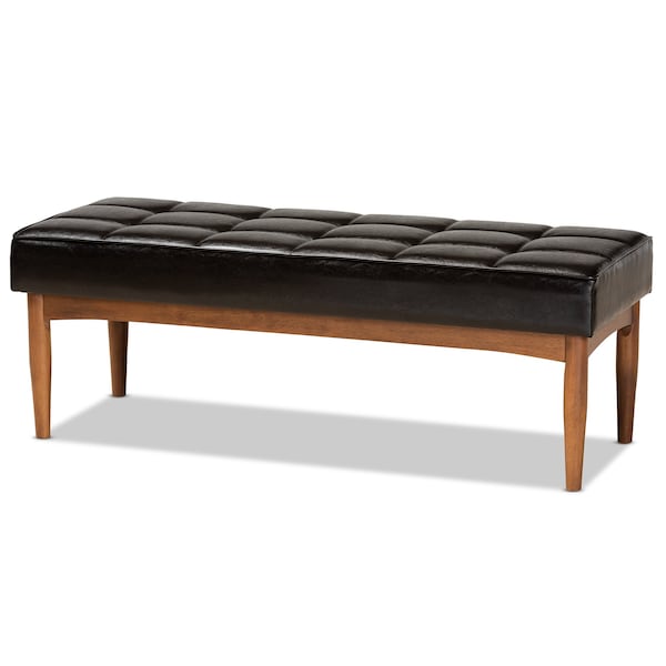 Baxton Studio Sanford Mid-Century Dark Brown Faux Leather and Walnut Brown Finished Wood 4-PC Dining Nook Set - 184-11343-11345-9305-ZORO