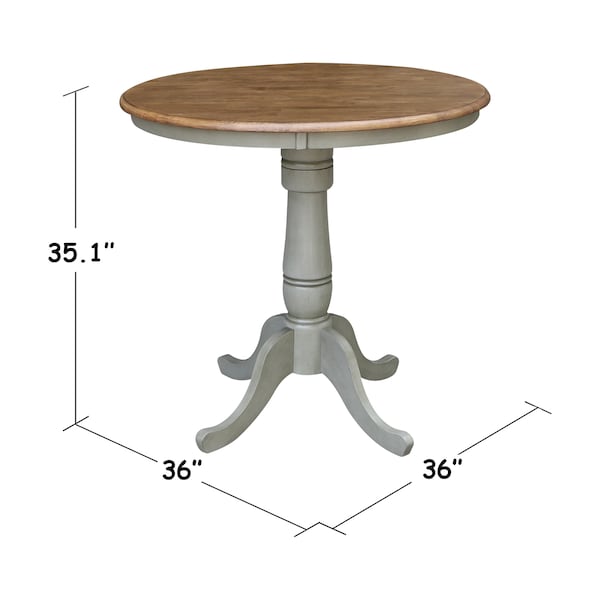 International Concepts Round 36 in Rd Top Pedestal Table, Counter Height, Hickory/Stone, 36 in W, 36 in L, 35.1 in H, Wood - K41-36RT-6B