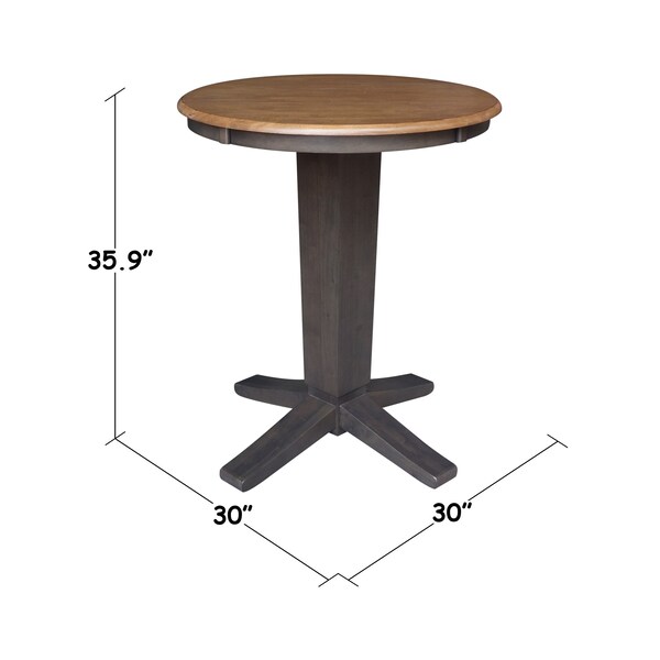 International Concepts 30 in. Solid Wood Round Top Pedestal Dining Table - 35.9 in. High, Hickory/Washed Coal - K45-30RT-23B-36