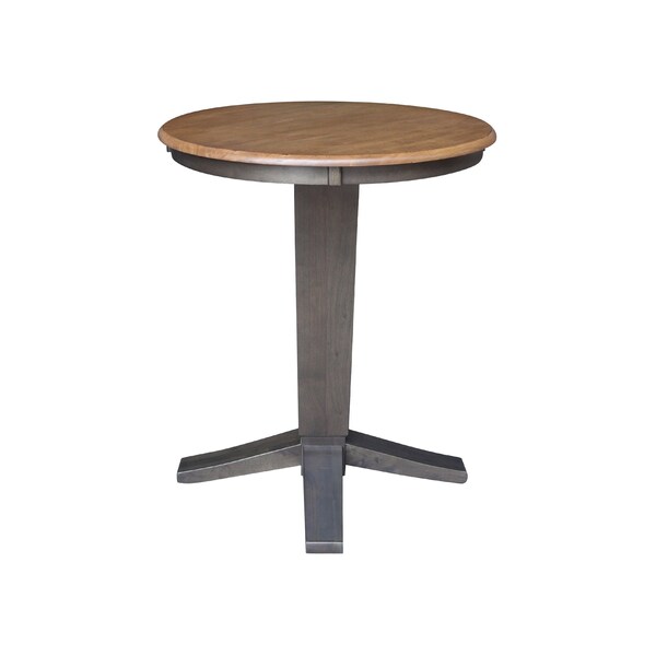 International Concepts 30 in. Solid Wood Round Top Pedestal Dining Table - 35.9 in. High, Hickory/Washed Coal - K45-30RT-23B-36