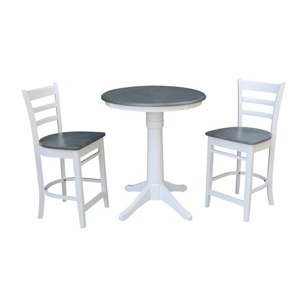 International Concepts Round 30 in Rd Ped Gathering Ht Table, 2 emily Stools, White/Heather Gray, 30 in W, 30 in L, Wood - K05-30RT-27B-S6172-2