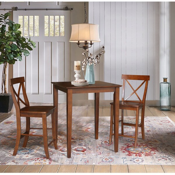 International Concepts 30 in. x 30 in. Counter Height Dining Table w/2 X-Back Stools, 24 in. Seat Height-3 Pc. Dining Set - K581-3030-S6132-2