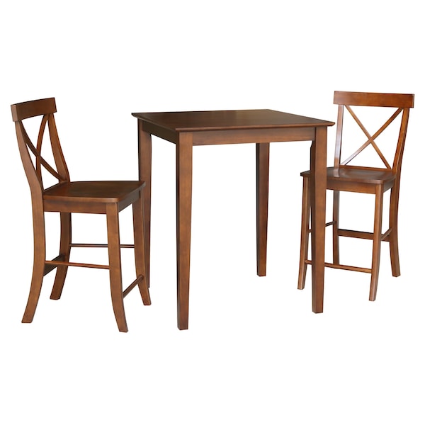 International Concepts 30 in. x 30 in. Counter Height Dining Table w/2 X-Back Stools, 24 in. Seat Height-3 Pc. Dining Set - K581-3030-S6132-2