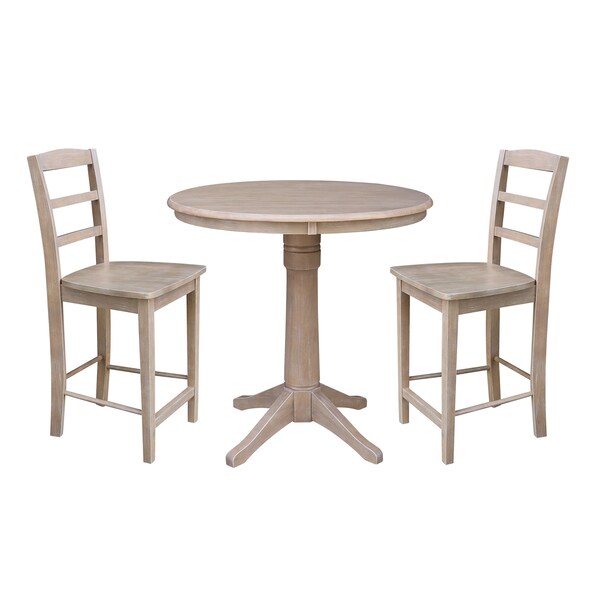 International Concepts Round 36 in Rd Ped Gathering Ht Table, 2 Madrid Counter Ht Stools, Gray Taupe, 36 in W, 36 in L, Wood - K09-36RT-27B-6B-S402-2