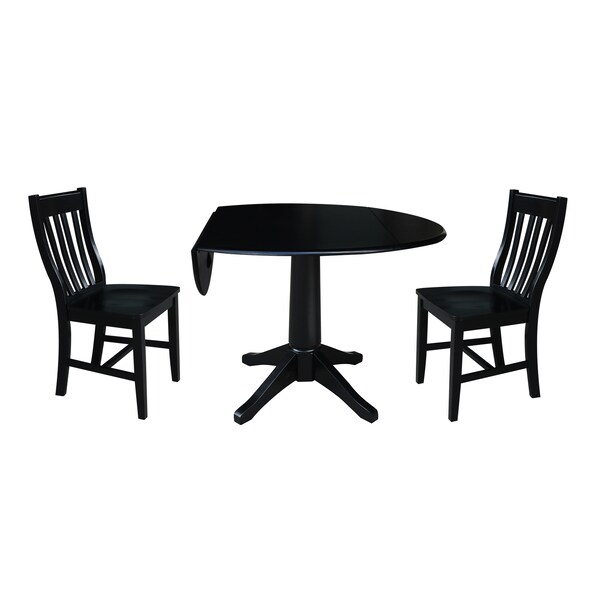 International Concepts Round 42 in Round Top Pedestal Table with 2 Chairs, Black, 42 in W, 42 in L, 30.3 in H, Wood, Black - K46-42DPT-27B-C61-2