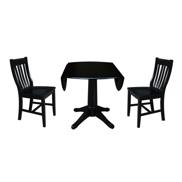 International Concepts Round 42 in Round Top Pedestal Table with 2 Chairs, Black, 42 in W, 42 in L, 30.3 in H, Wood, Black - K46-42DPT-27B-C61-2