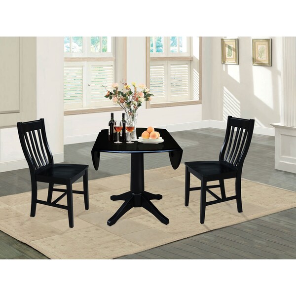 International Concepts Round 42 in Round Top Pedestal Table with 2 Chairs, Black, 42 in W, 42 in L, 30.3 in H, Wood, Black - K46-42DPT-27B-C61-2