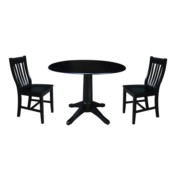 International Concepts Round 42 in Round Top Pedestal Table with 2 Chairs, Black, 42 in W, 42 in L, 30.3 in H, Wood, Black - K46-42DPT-27B-C61-2