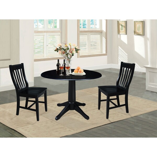 International Concepts Round 42 in Round Top Pedestal Table with 2 Chairs, Black, 42 in W, 42 in L, 30.3 in H, Wood, Black - K46-42DPT-27B-C61-2