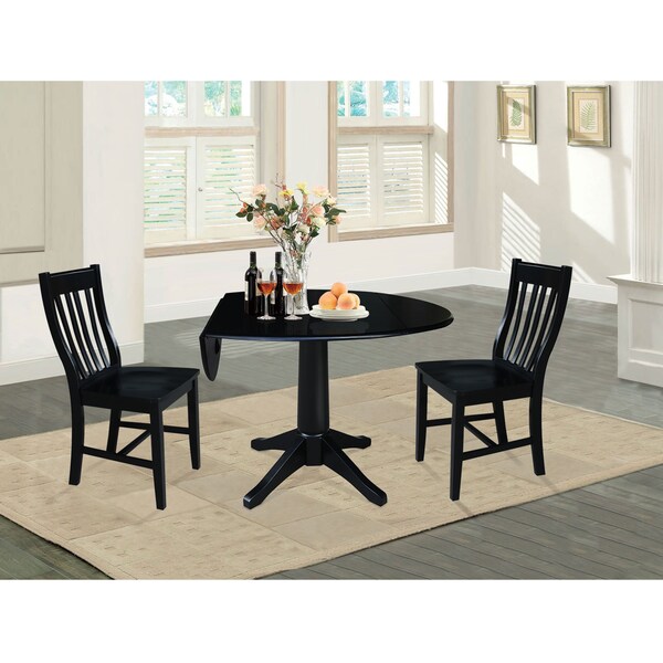 International Concepts Round 42 in Round Top Pedestal Table with 2 Chairs, Black, 42 in W, 42 in L, 30.3 in H, Wood, Black - K46-42DPT-27B-C61-2