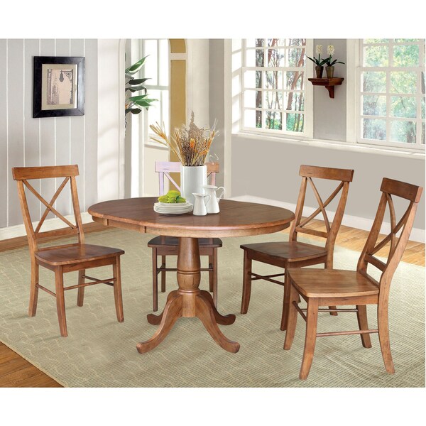 International Concepts Round 36 in Round Extension Dining Table with 4 Chairs, Distressed Oak, 36 in W, 48 in L, 29.3 in H - K42-36RXT-C613-4