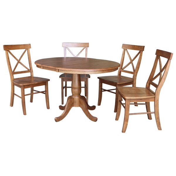 International Concepts Round 36 in Round Extension Dining Table with 4 Chairs, Distressed Oak, 36 in W, 48 in L, 29.3 in H - K42-36RXT-C613-4
