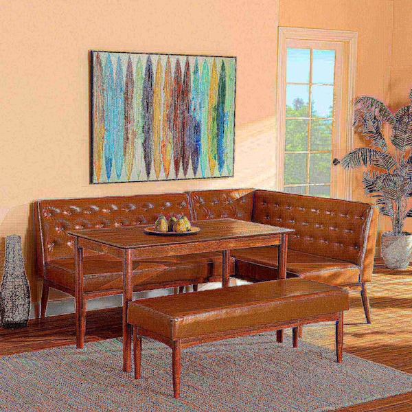 Baxton Studio Riordan Mid-Century Modern Tan Faux Leather and Walnut Brown Finished Wood 4-Piece Dining Nook Set - 186-11361-10839-9305-ZORO