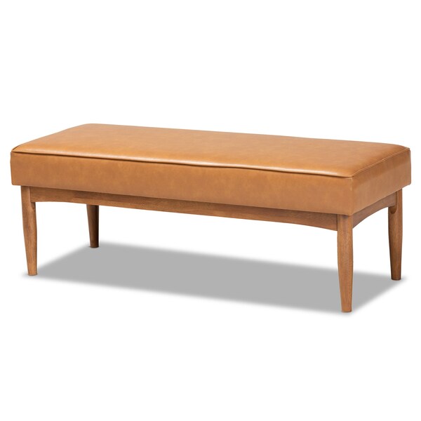 Baxton Studio Riordan Mid-Century Modern Tan Faux Leather and Walnut Brown Finished Wood 4-Piece Dining Nook Set - 186-11361-10839-9305-ZORO