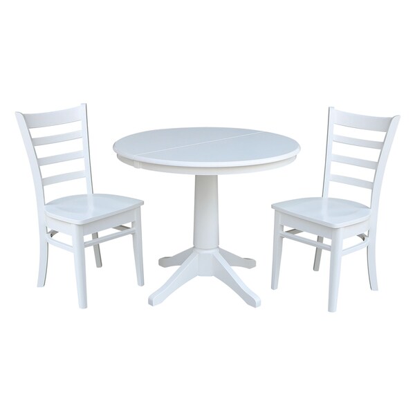 International Concepts Round 36 in Round Extension Dining Table with 2 Emily Chairs, White, 36 in W, 48 in L, 30.1 in H - K08-36RXT-27B-C617-2