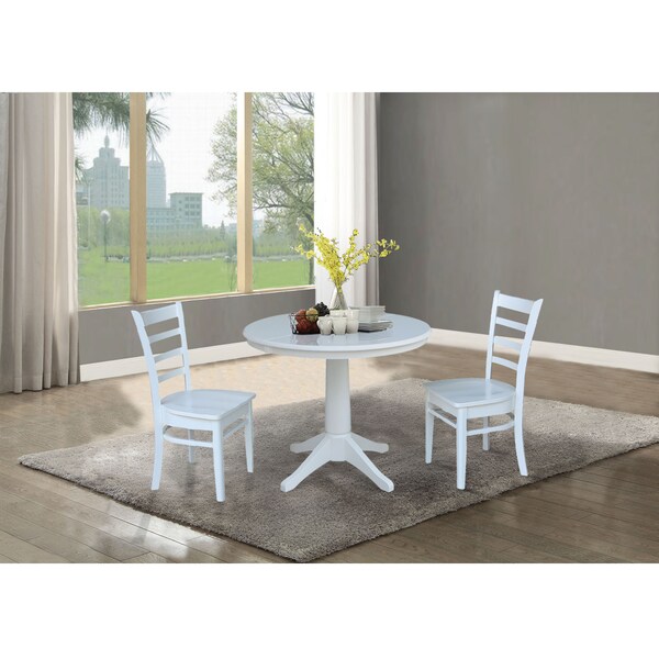International Concepts Round 36 in Round Extension Dining Table with 2 Emily Chairs, White, 36 in W, 48 in L, 30.1 in H - K08-36RXT-27B-C617-2