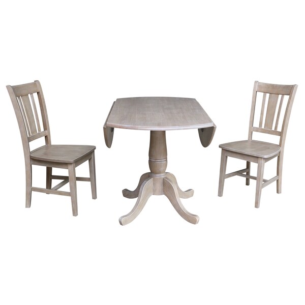 International Concepts Round 42 in Round Top Pedestal Table with 2 Chairs, Washed Gray Taupe, 42 in W, 42 in L, 29.5 in H - K09-42DPT-C10-2