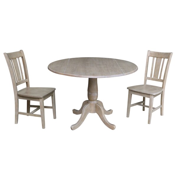 International Concepts Round 42 in Round Top Pedestal Table with 2 Chairs, Washed Gray Taupe, 42 in W, 42 in L, 29.5 in H - K09-42DPT-C10-2