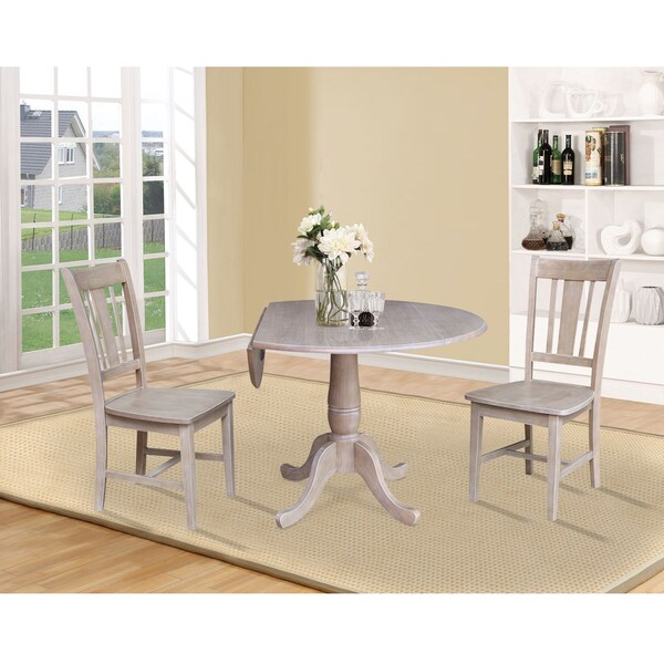 International Concepts Round 42 in Round Top Pedestal Table with 2 Chairs, Washed Gray Taupe, 42 in W, 42 in L, 29.5 in H - K09-42DPT-C10-2