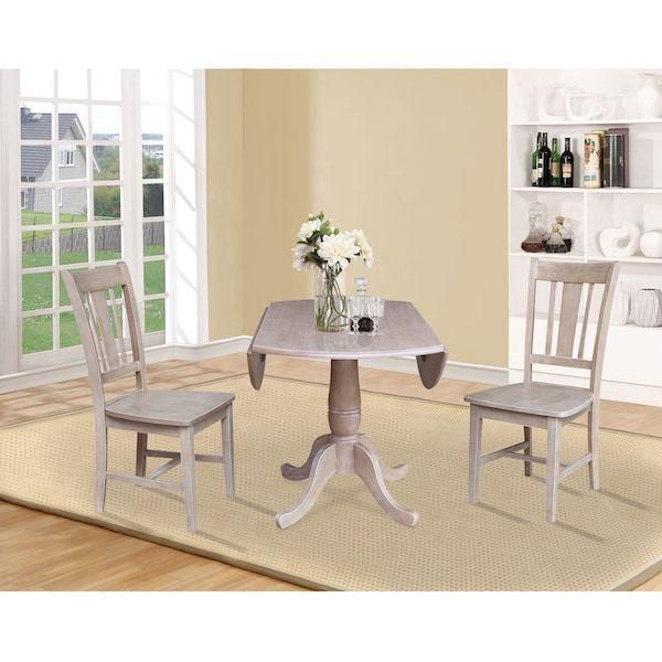 International Concepts Round 42 in Round Top Pedestal Table with 2 Chairs, Washed Gray Taupe, 42 in W, 42 in L, 29.5 in H - K09-42DPT-C10-2