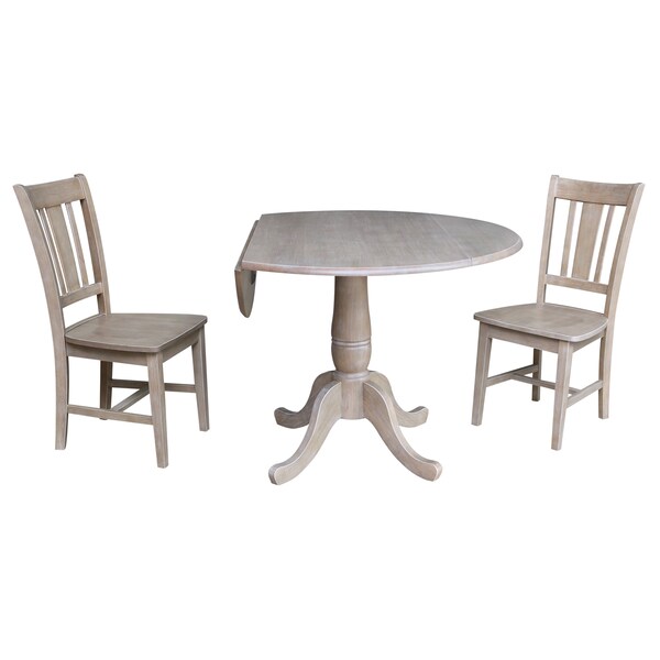 International Concepts Round 42 in Round Top Pedestal Table with 2 Chairs, Washed Gray Taupe, 42 in W, 42 in L, 29.5 in H - K09-42DPT-C10-2