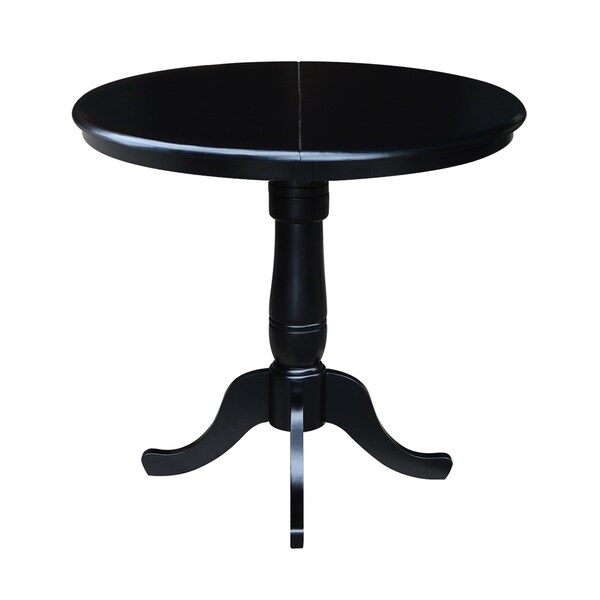 International Concepts Round 36 in Rd Top Pedestal Table, 12 in Leaf, 34.9 inH, Adjustable Height, Black, 36 in W, 48 in L - K46-36RXT-6B