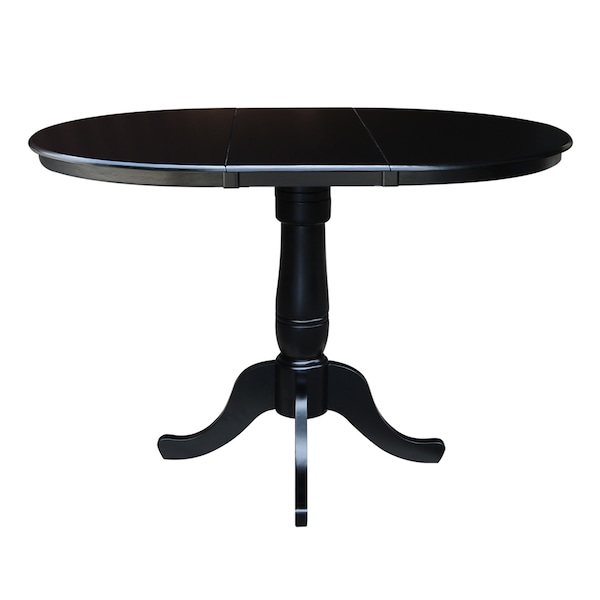 International Concepts Round 36 in Rd Top Pedestal Table, 12 in Leaf, 34.9 inH, Adjustable Height, Black, 36 in W, 48 in L - K46-36RXT-6B