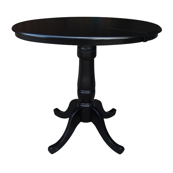 International Concepts Round 36 in Rd Top Pedestal Table, 12 in Leaf, 34.9 inH, Adjustable Height, Black, 36 in W, 48 in L - K46-36RXT-6B