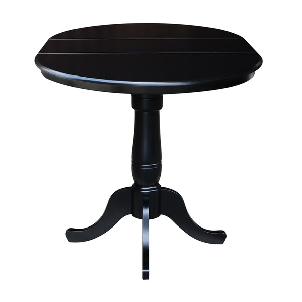 International Concepts Round 36 in Rd Top Pedestal Table, 12 in Leaf, 34.9 inH, Adjustable Height, Black, 36 in W, 48 in L - K46-36RXT-6B