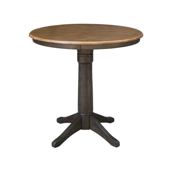 International Concepts Round 36 in Rd Ped Gathering Ht Table, 2 X-Back Counter Ht Stools, Hickory/Coal, 36 in W, 36 in L - K45-36RT-27B-S6132-2